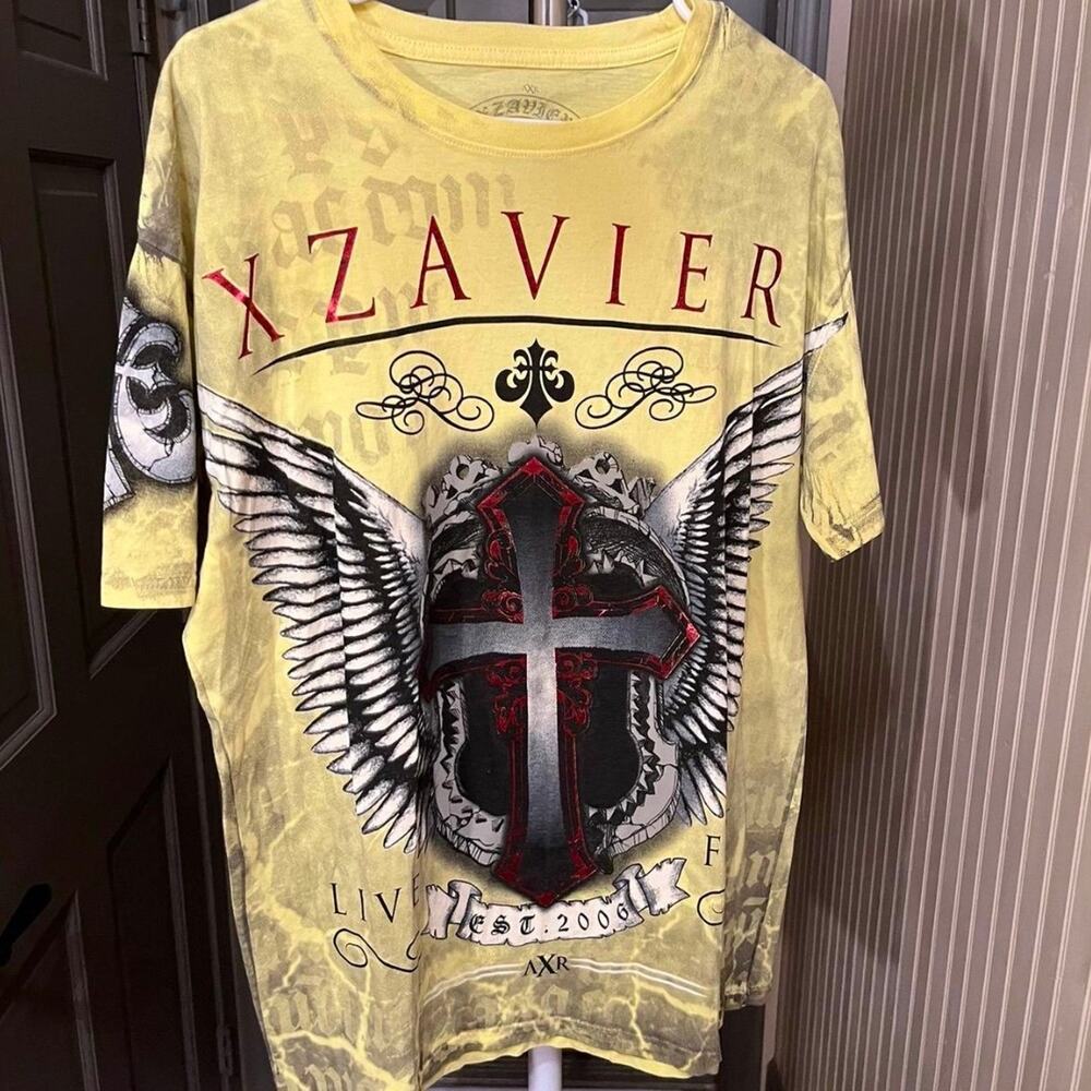 Affliction Y2K Style XZavier Live Free Yellow Short Sleeve Shirt Men’s L